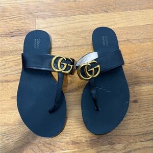 Black Leather GG Thong Sandals